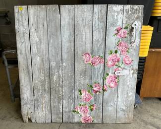 Reclaimed Wooden Barn Door with Hand-Painted Floral Design