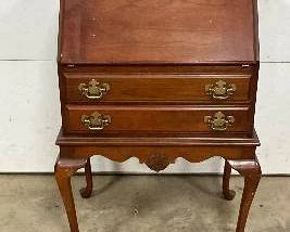 Early Drop Front Desk with Brass Hardware and Queen Anne Legs