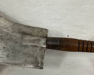 19th-Century Meat Cleaver with Wood Handle and Maker’s Mark  ‘W. Butcher.’ 