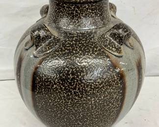 Daniel Johnson Salt-Glaze Pottery Jar with Decorative Runs, 9 Inches Tall