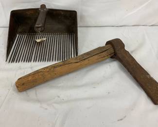 Rustic Hay Fork and Handheld Mattock with Wood Handle