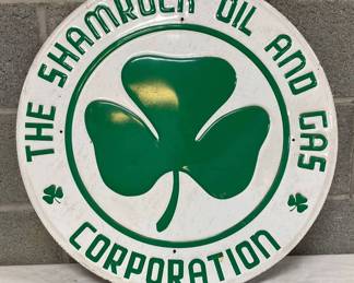 Shamrock Oil and Gas Corporation Embossed Metal Sign, 23-Inch Diameter