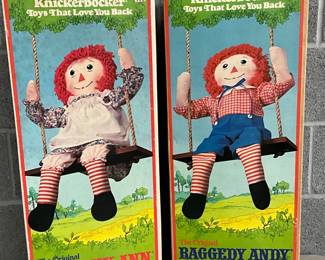 31in. Knickerbocker Raggedy Ann and Raggedy Andy Dolls in Original Boxes