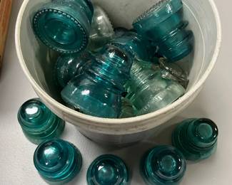 Vintage Glass Telegraph Insulators in Aqua and Clear Blue