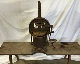 Enterprise Mfg. Co. Cast Iron Fruit Press with Wooden Roller Accessory