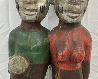 Hand-Carved Wooden Black Americana Statue, 12×29