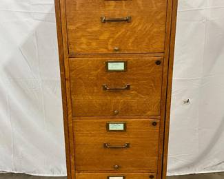 Early Oak File Cabinet with Four Drawers and Metal Interiors