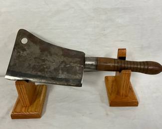 15-Inch Vintage Meat Cleaver with Wooden Handle and Steel Blade