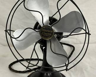 Western Electric Four-Blade Desk Fan with Wire Cage