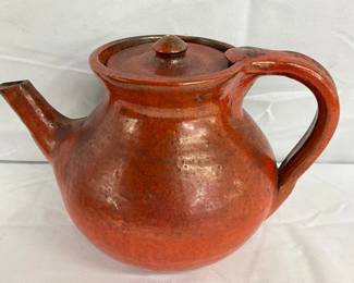 Chrome Red North State Pottery Teapot, 6 Inches Tall
