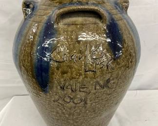 3G. CHARLES LISK POTTERY VASE WITH COBALT DRIPS 