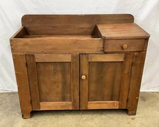 Early Wooden Dry Sink with Single Drawer and Double Cabinet Doors