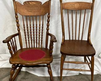 Two Wooden Chairs: Spindle-Back Rocking Chair and Matching Side Chair