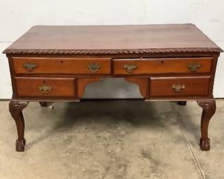 Double-Sided Four-Drawer Wooden Table with Carved Details