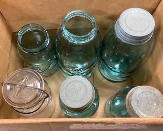 Clear and Aqua Glass Mason Jars with Metal and Wire Lids