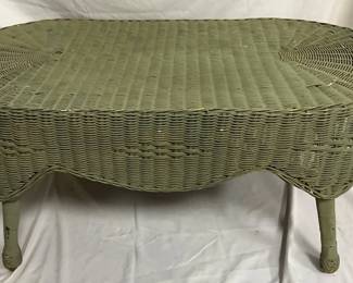 Oval Green Painted Wicker Coffee Table with Curved Legs