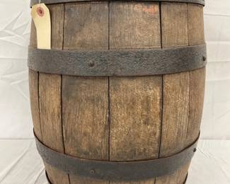 Wooden Barrel Marked ‘Farmers Cyder,’ with Metal Bands, 12 1/2 x 17 Inches
