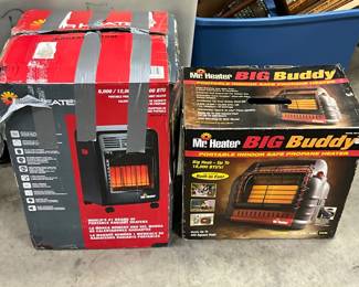 Two Mr. Heater Portable Propane Heaters, Including Big Buddy and 6000-12000 BTU Models