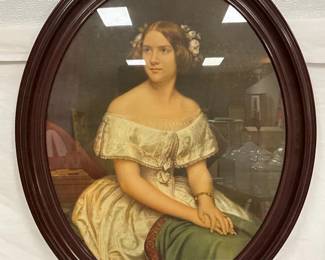 Oval Framed Portrait Print of a Seated Woman in Period Attire