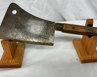13-Inch Vintage Meat Cleaver with Wooden Handle