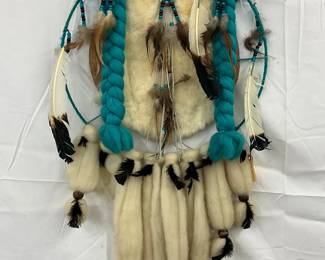 Large Handmade Dreamcatcher with Fur and Feather Accents, 19×34 Inches