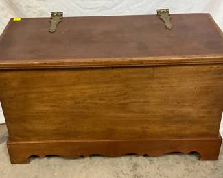 Wooden Blanket Chest with Painted Interior Lid and Brass Hinges