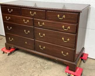 Early Wooden Chest of Drawers with Brass Hardware and Bracket Feet 