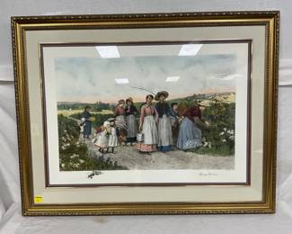Framed Print Titled ‘Berry Pickers’ After Etching by H.A. King