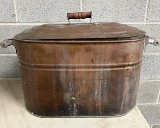 Large Rustic Metal Lidded Bin with Handles