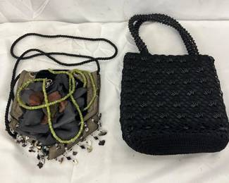 Handbags: Beaded Black Crochet Bag and Beaded Floral Embellished Shoulder Bag