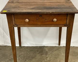 Early Farm Table with Single Drawer and Tapered Legs