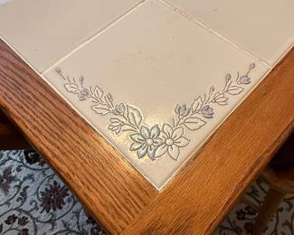 Oak Dining Set with Ceramic Tile Inlay Table