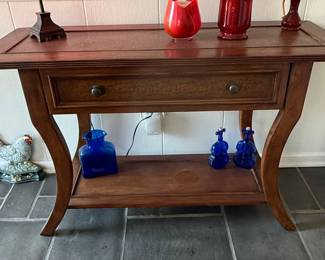 Dark Wood Console Table with Drawer and Curved Legs