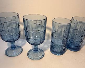 Anchor Hocking Tartan Blue Glass Tumblers and Goblets Set