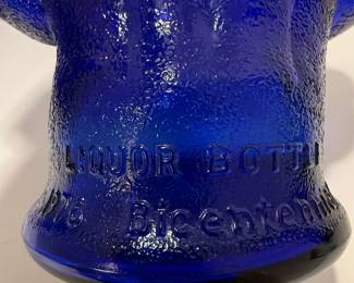 Cobalt Blue Commemorative Liquor Bottles Set - Bicentennial, US Constellation, US Naval Academy