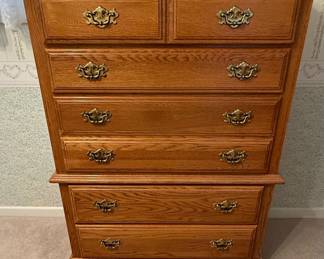 Athenian Furniture Oak Dresser with Triple Mirror and Tall Dresser