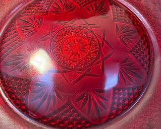 Ruby Red Glass Fan & Star Pattern Set