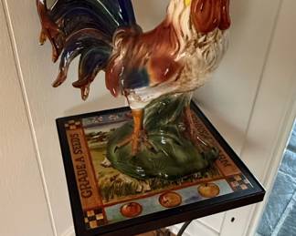 Fitz & Floyd Ricamo Rooster Figurine on Pedestal Table