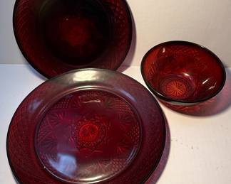 Ruby Red Glass Fan & Star Pattern Set