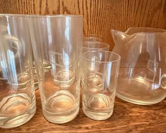 Etched Glass Pitcher and Tumbler Set
