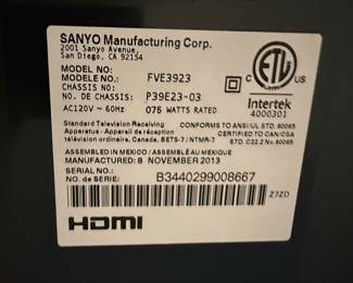 Sanyo FVE3923 Television