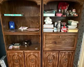 Vintage Wood Secretary Desk Bookcase Set