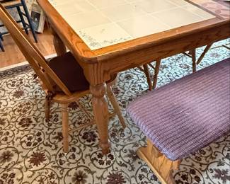 Oak Dining Set with Ceramic Tile Inlay Table