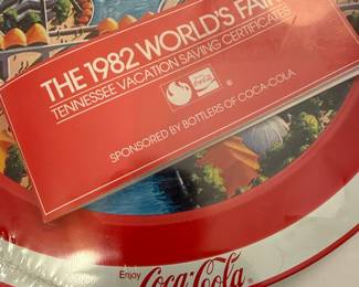 1982 World's Fair Coca-Cola Serving Tray with Tennessee Vacation Savings Certificates