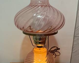 Victorian Style Pink Swirl Glass Oil Lamp (1 of 2)