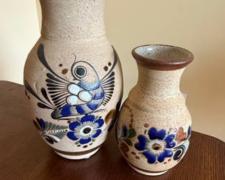 Tonala Pottery Bird & Floral Vases (Set of 2)