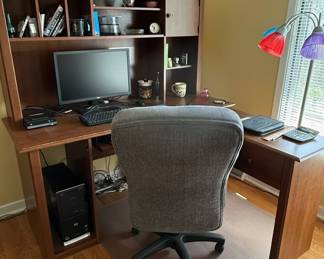 Wood L-Shaped Desk with Hutch
