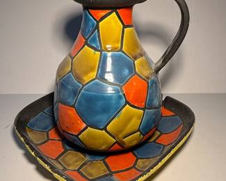 Italian Ceramic Pitcher and Tray Set