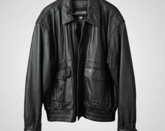 Pierre Cardin Black Leather Bomber Jacket XL