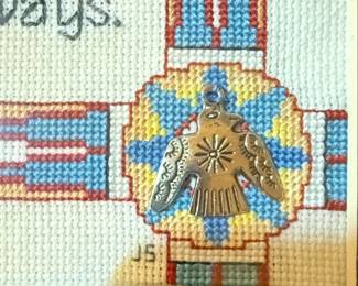 Native American Cross Stitch Art with Thunderbird Charm